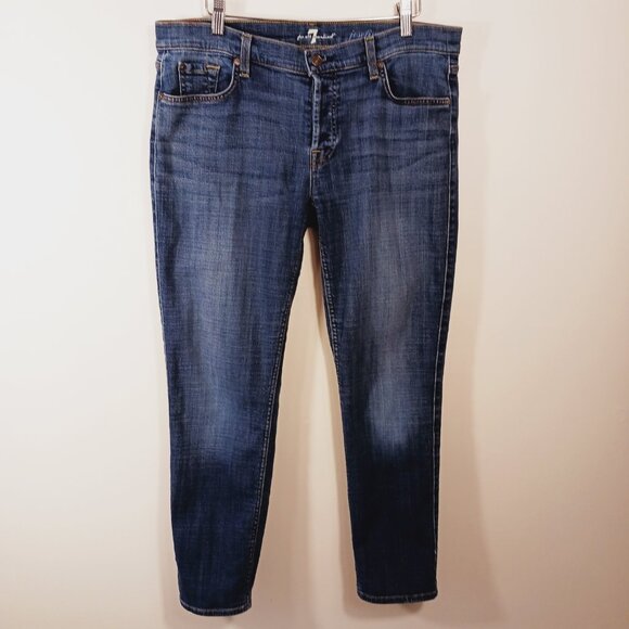 7 For All Mankind Jose Fina Boyfriend Skinny Jeans Size 30, Med Wash, Button Fly - Picture 5 of 16